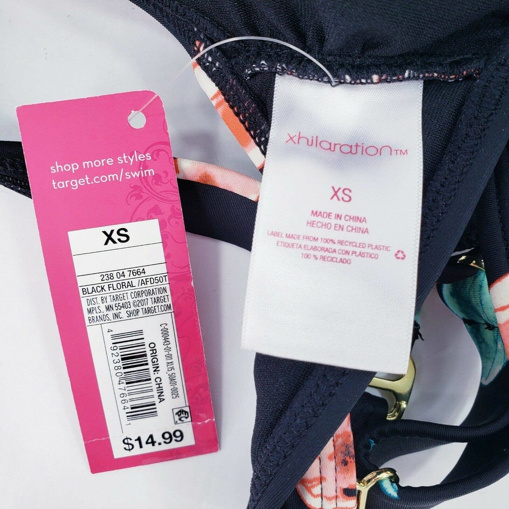 Xhilaration Bralette Bikini Swim Top Juniors Sz 1 XS Womens XXS 00 Black Floral - Picture 4 of 5